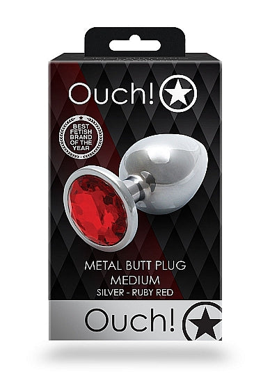 OUCH - Metal Butt Plug SILVER/RUBY RED
