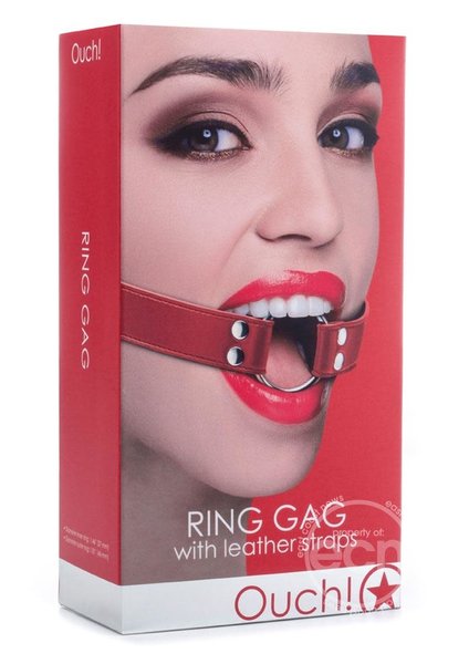OUCH - Ring Gag with Red Leather Straps