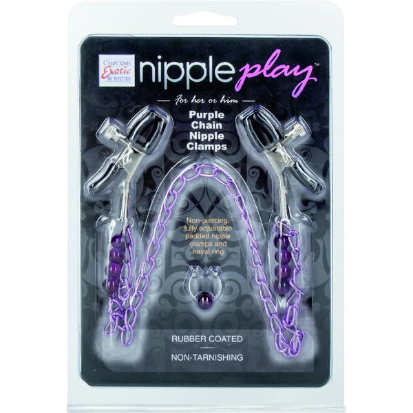 CALEXOTIC- Purple Chain Nipple Clamps with Belly Ring