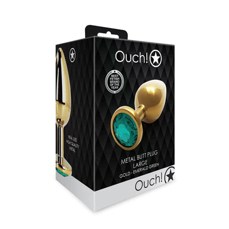 OUCH - Metal Butt Plug GOLD/EMERALD GREEN