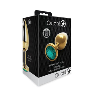 OUCH - Metal Butt Plug GOLD/EMERALD GREEN