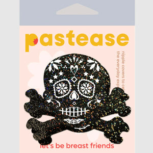 PASTEASE - Black Glitter Candy Skull & Crossbones Pasties