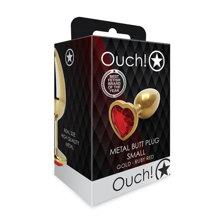 OUCH - Metal Butt Plug GOLD/RUBY RED