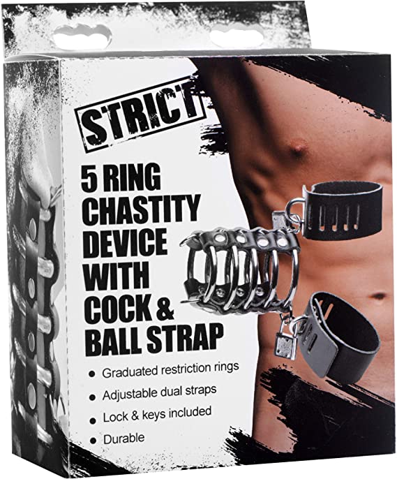 STRICT- 5 Ring Chasity Device with Cock & Ball Strap
