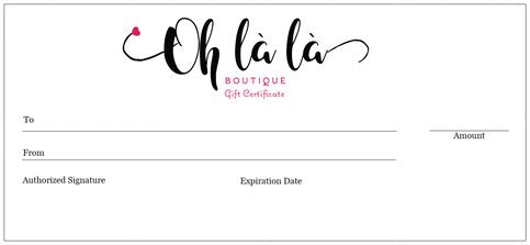 OH LALA - Gift Certificates