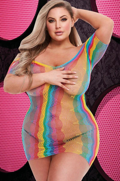 LAPDANCE - Plus Size Rainbow Jacquard Dress